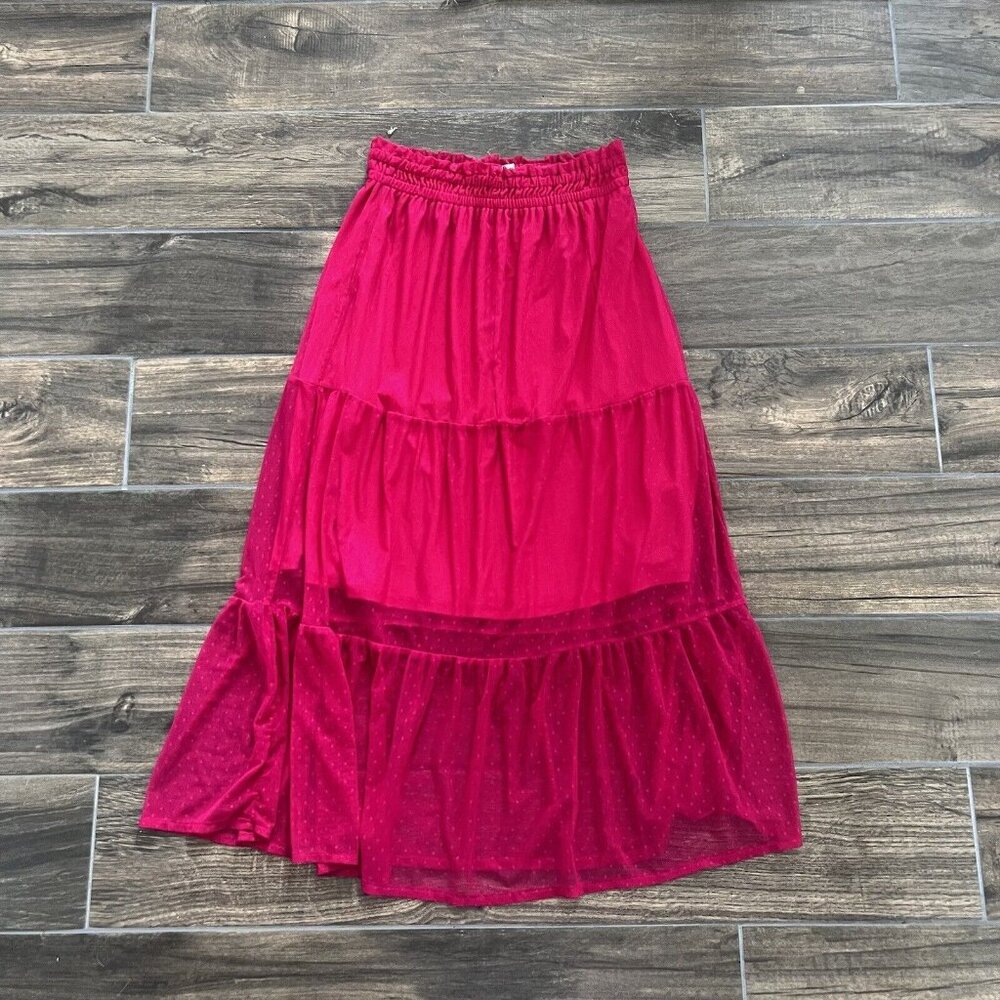 LC Lauren Conrad Fuchsia Tiered Maxi Skirt with Dotted Mesh